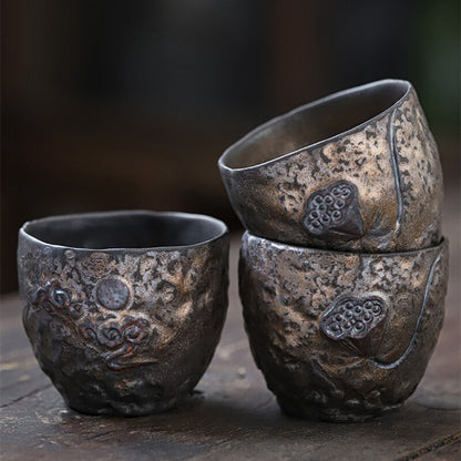 Ceramic Tea Cup Crude Pottery Iron Rust Glaze Design Creative Antique Style Cups