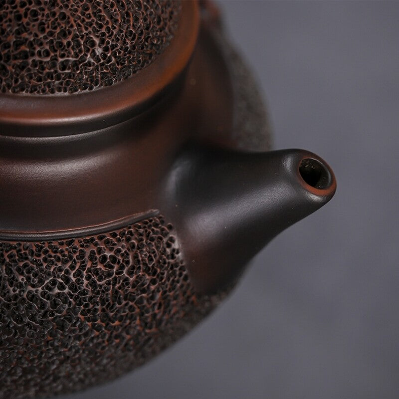 Purple Pottery Teapot Flower Carved Chinese Handmade Pot Marked 190ml Master Pot
