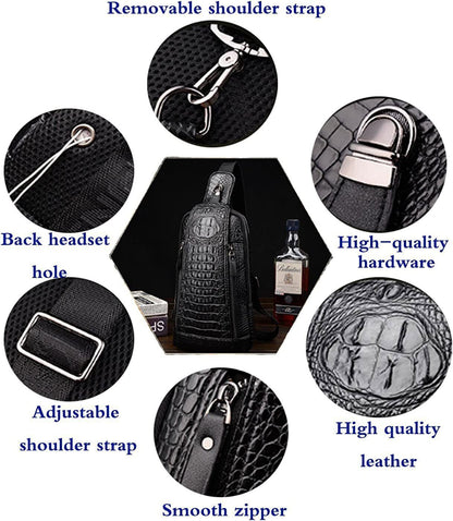 Mens Crocodile Leather Sling Bag Chest Shoulder Daypack Waterproof Crossbody Bag