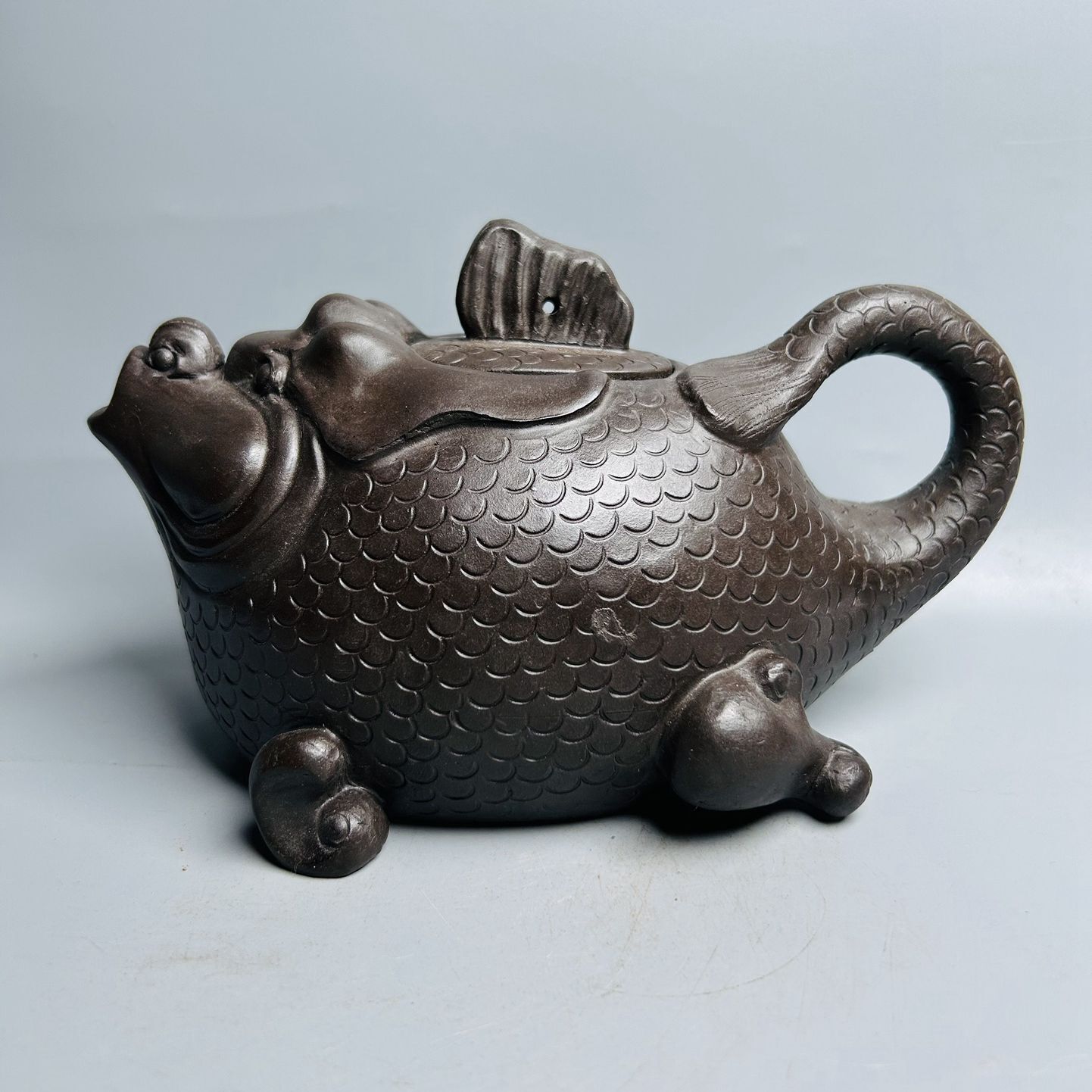 Vintage Chinese Yixing Purple Clay Teapot Zisha Ceremony Fish Dragon Teaware Art