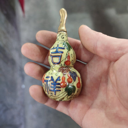 Chinese Porcelain Snuff Bottle Ceramics Yellow Gourd Statue Collect Painted Art