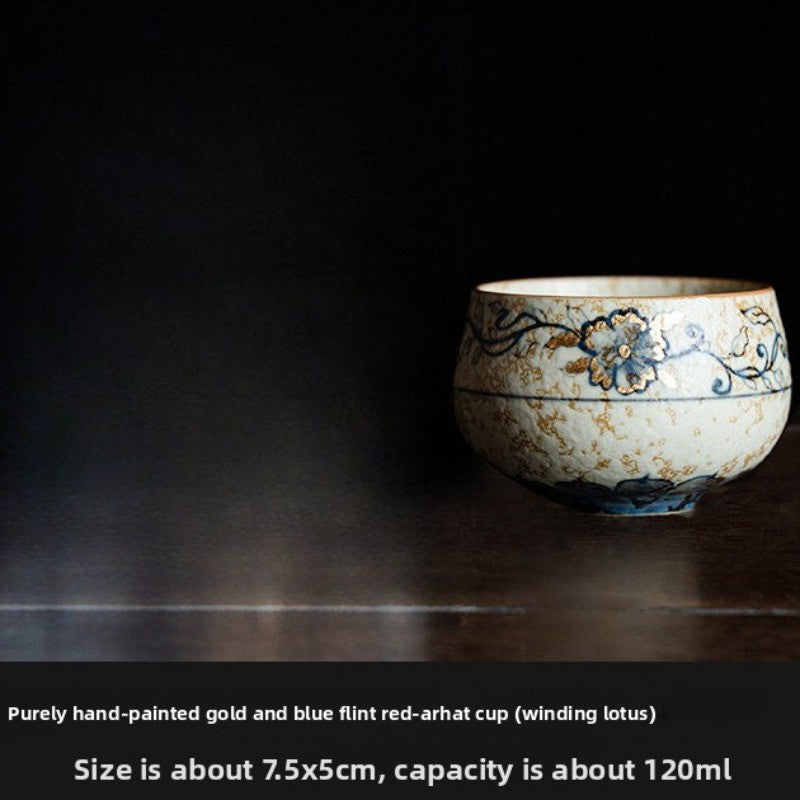 120ml Handpainted Gold Tracing Blue White Porcelain Master's Cup Tea Tasting Cup