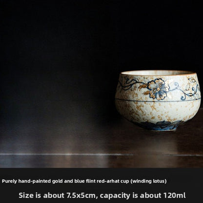 120ml Handpainted Gold Tracing Blue White Porcelain Master's Cup Tea Tasting Cup