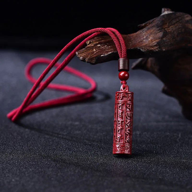 Natural Purple Cinnabar Buddhist Mantra Pendant Amulet Auspicious Necklace