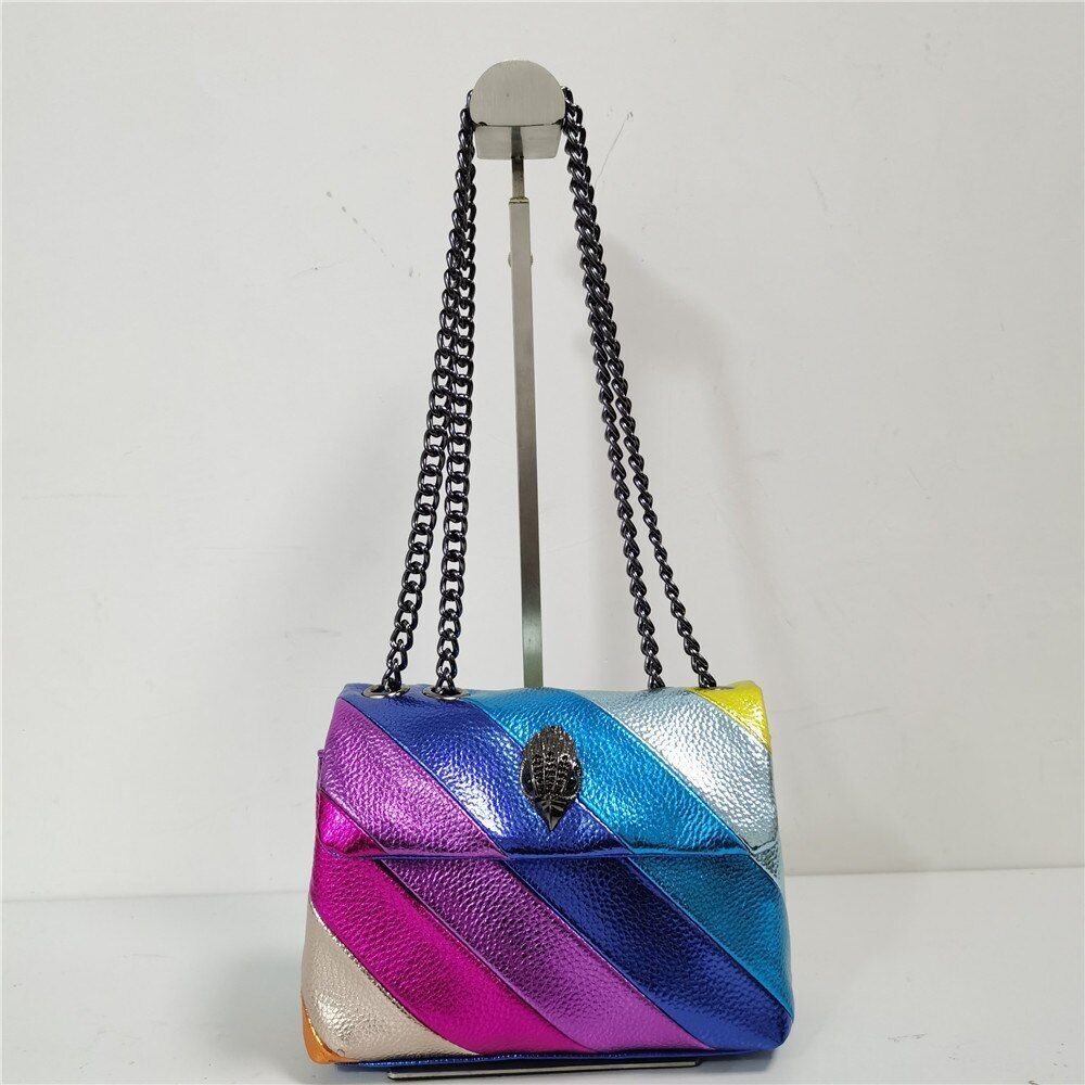 Stitching Rainbow Patchwork Handbag Synthetic Leather Metallic Square 19*7*13 CM