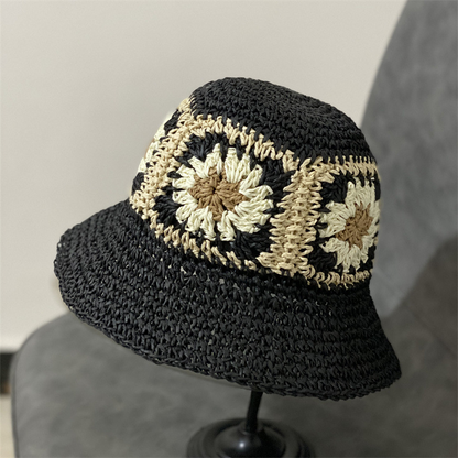 Womens Girls Crochet Bucket Hat Fisherman Sun Cap Floppy Wide Brim Straw Hat