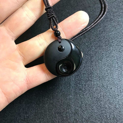 Black Obsidian Yin Yang Necklace Pendant Feng Shui Bagua Necklace Amulet Jewelry