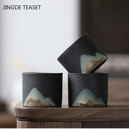 Chinese Pottery Teacup Retro Ceramic Coffee Cup Handmade Tea Set Tea Portable