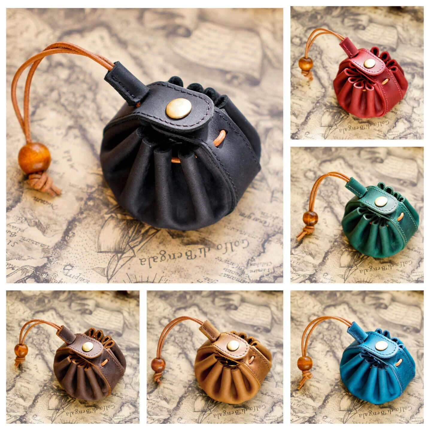 Coin Purse Handmade Unisex Drawstring Key Holders Wallet 8x5.5cm Genuine Leather