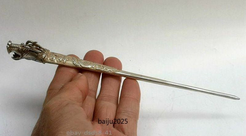 Collection Old Chinese Tibet Silver Hand-Made Dragon Hairpin Hair Decoration