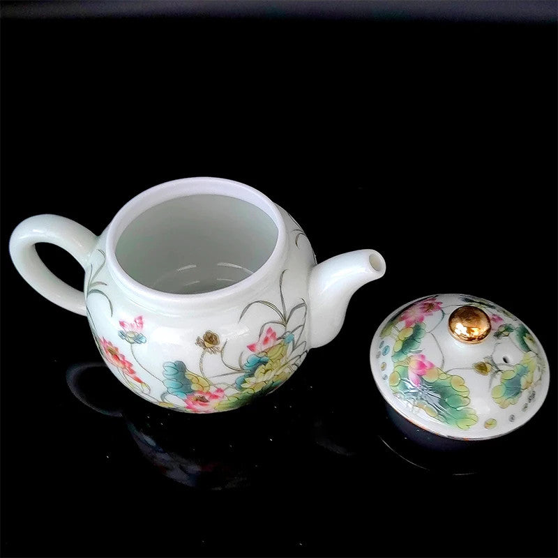 14cm Chinese Jingdezhen Retro Porcelain Five-colored Flower Teapot with Strainer