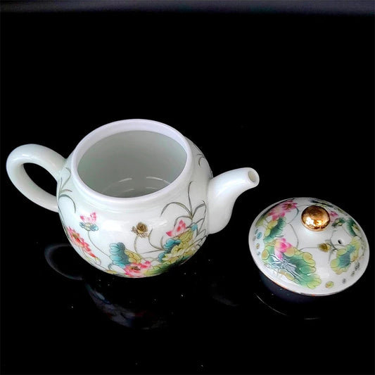 14cm Chinese Jingdezhen Retro Porcelain Five-colored Flower Teapot with Strainer