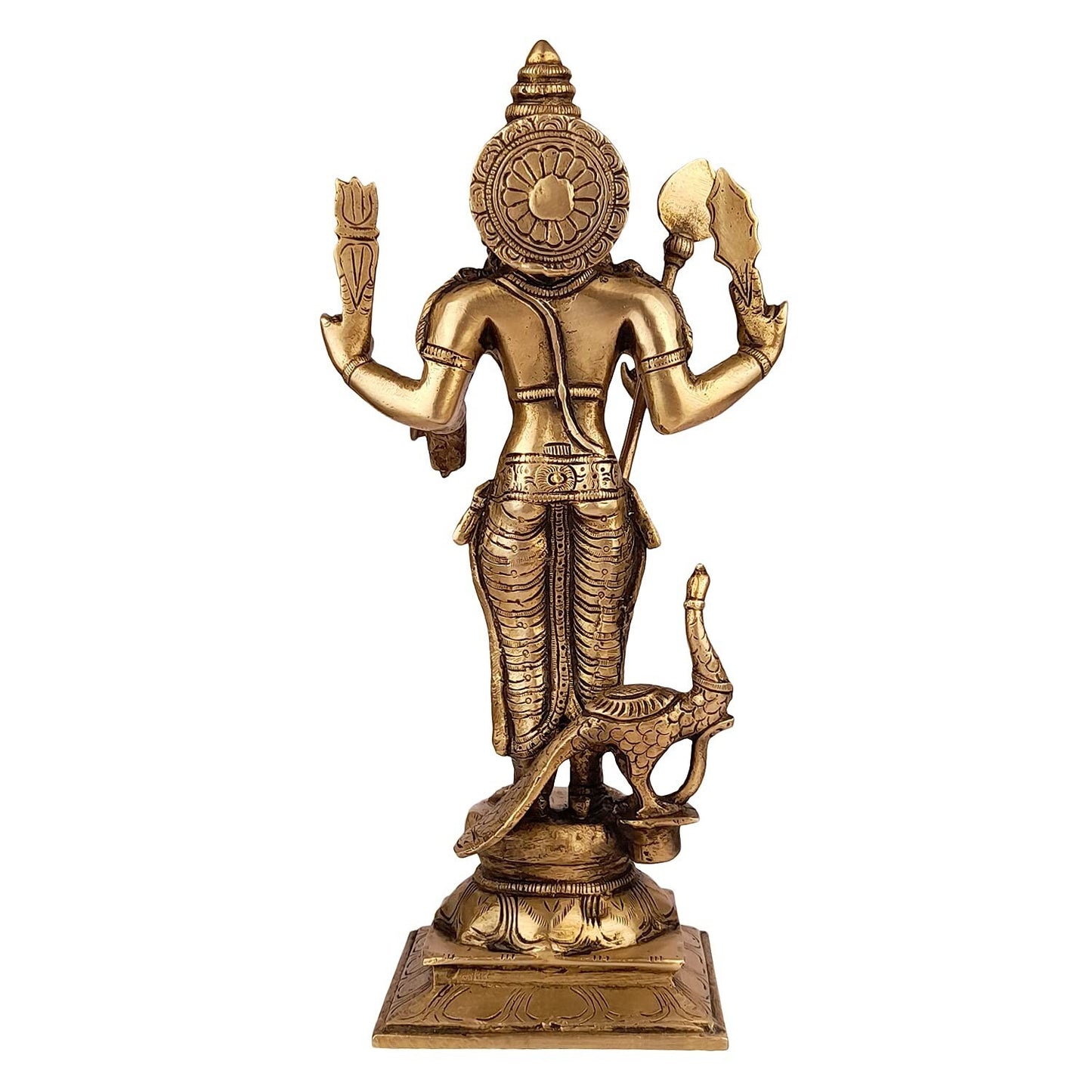 Hindu God Brass Lord Murugan Kartikeya Standing Idol with Peacock Figurine