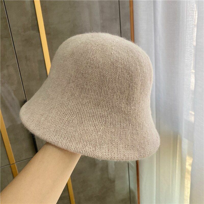 Women's Bucket Hat Warm Winter Teens Felt Wool Fur Black Cap Solid Multifunction