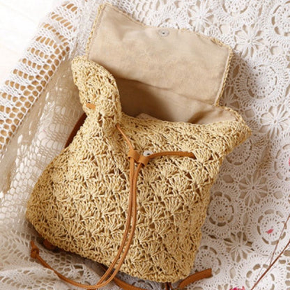 Backpack Straw Beach Bag Hollow Out Women Luxury Polyester 20L Softback Leisure