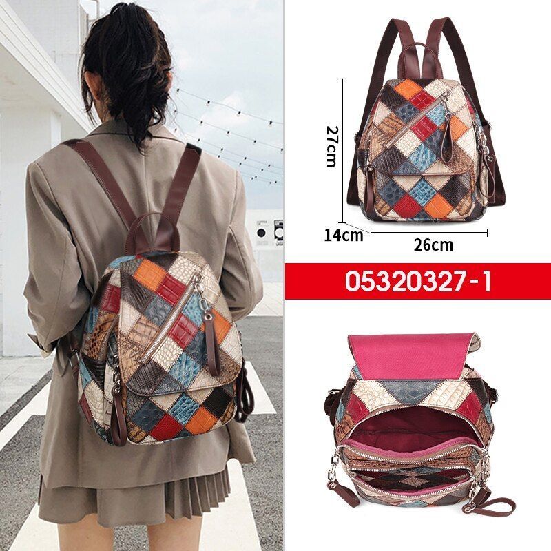 Backpacks Genuine Leather School Bag Knapsack Traveling Polyester Multicolor 1PC