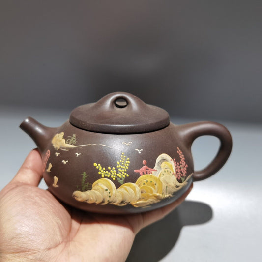 Chinese Yixing Zisha Clay Handmade Painting Scenery Kung Fu Tea Exquisite Teapot