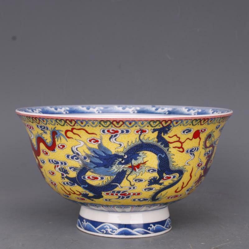 Chinese Family Rose Porcelain Qing Qianlong Blue Red Dragon Pattern Bowl 5“