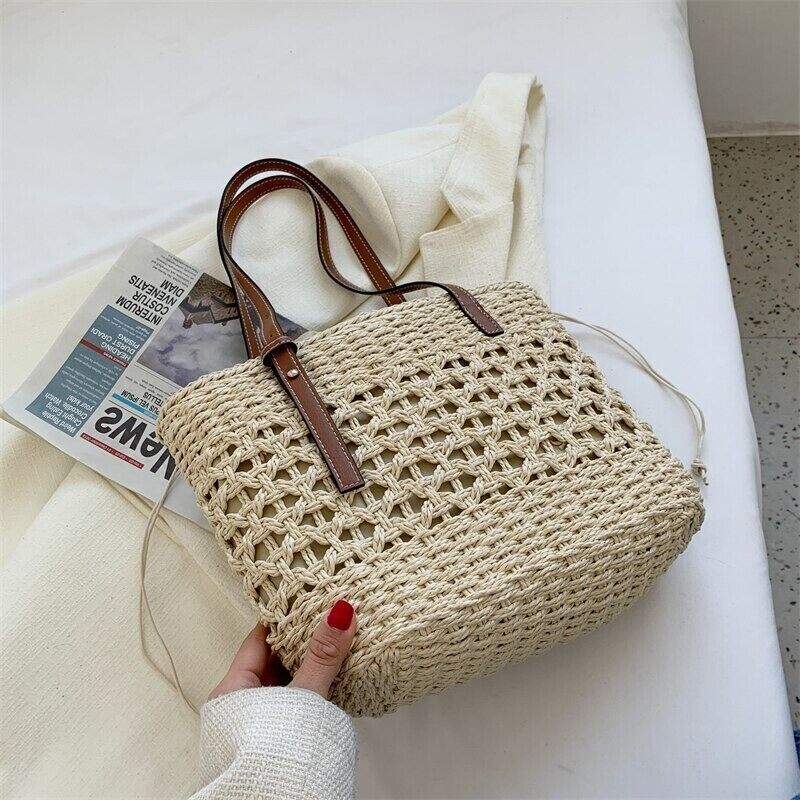Tote Straw Summer Bag Beach Handbag Woven Women Rattan Shoulder Purse Wicker