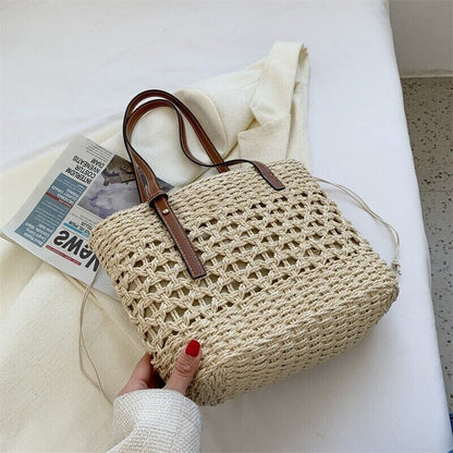 Tote Straw Summer Bag Beach Handbag Woven Women Rattan Shoulder Purse Wicker