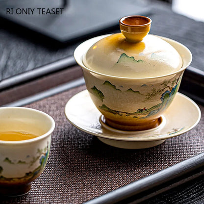 120ml Chinese Retro Ceramic Gaiwan Teacup Travel Portable Tea Tureen Handmade
