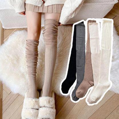 Women Socks Nylon Over Knee High Thick Patchwork Solid Colors Splicing Stockings
