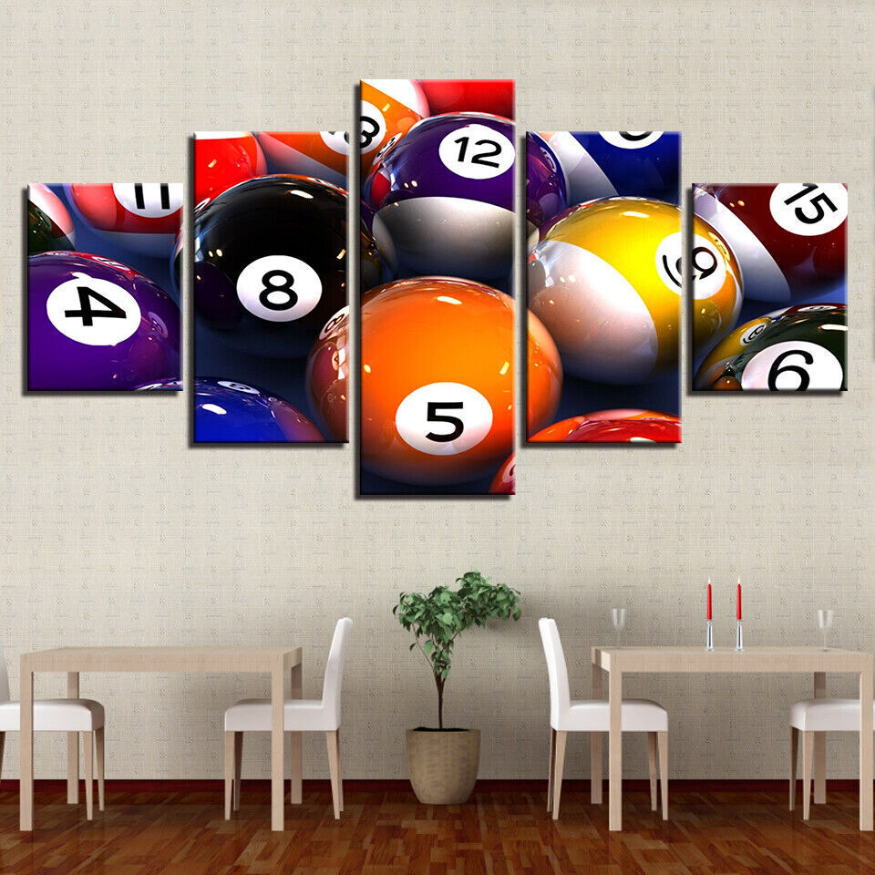 Sport Games Billiards Pool Balls Canvas Prints Painting Wall Art Home Decor 5PCS