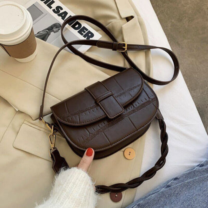 PU Leather Saddle Crossbody Bags Women Winter Shoulder Bag Handbags Purses