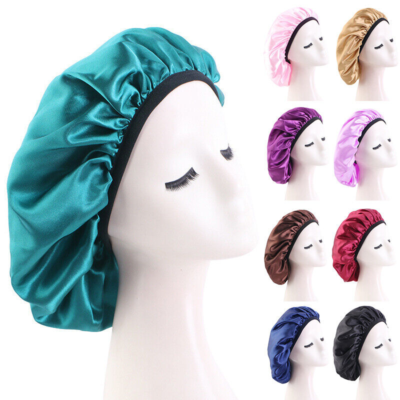 Stretch Thin Brim Round Cap Makeup Cap Satin Nightcap Nursing Hat Solid Color ⊰