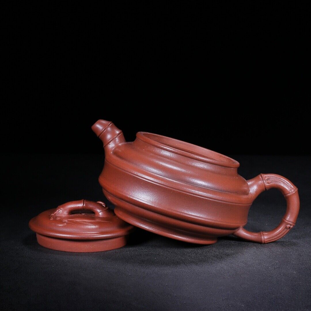 Chinese Yixing Zisha Clay Handmade Exquisite Teapot （双线竹鼓 底款：曼希陶艺）