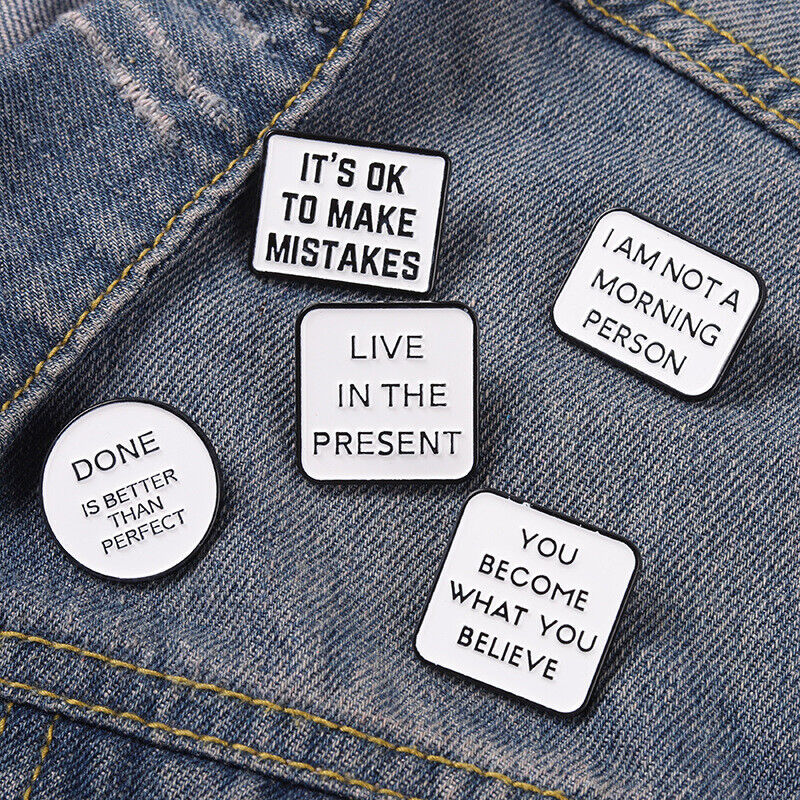 3PCS Motivational Quotes Live Enamel Brooch Pins Happy Life Bag Hat Lapel Badge