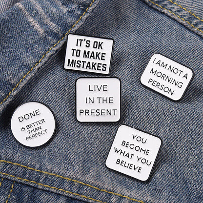 3PCS Motivational Quotes Live Enamel Brooch Pins Happy Life Bag Hat Lapel Badge