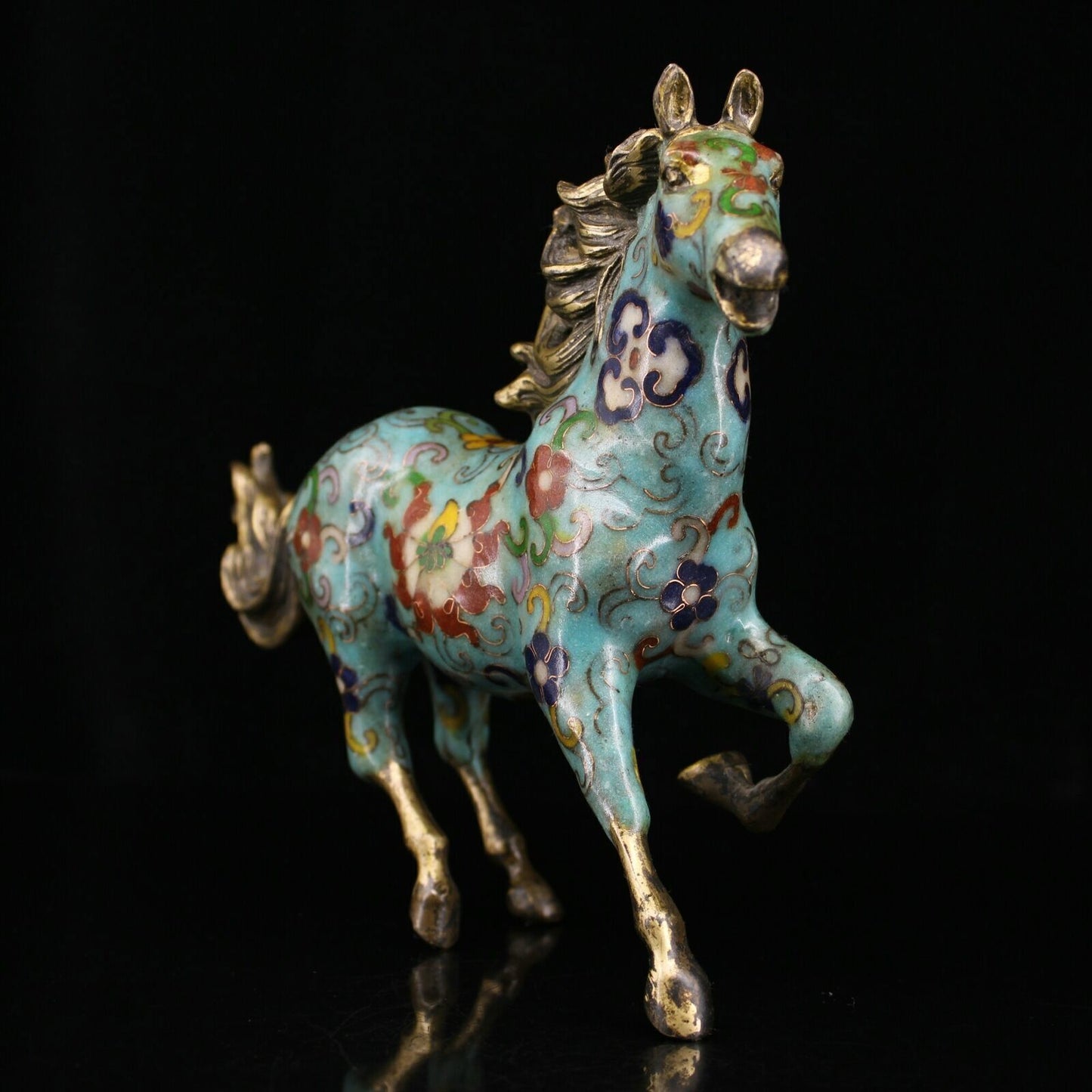 9.4" Chinese Cloisonné Enamel Bronze Lovable Animal Fine Horse Statues Collect