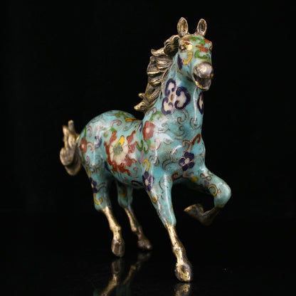 9.4" Chinese Cloisonné Enamel Bronze Lovable Animal Fine Horse Statues Collect