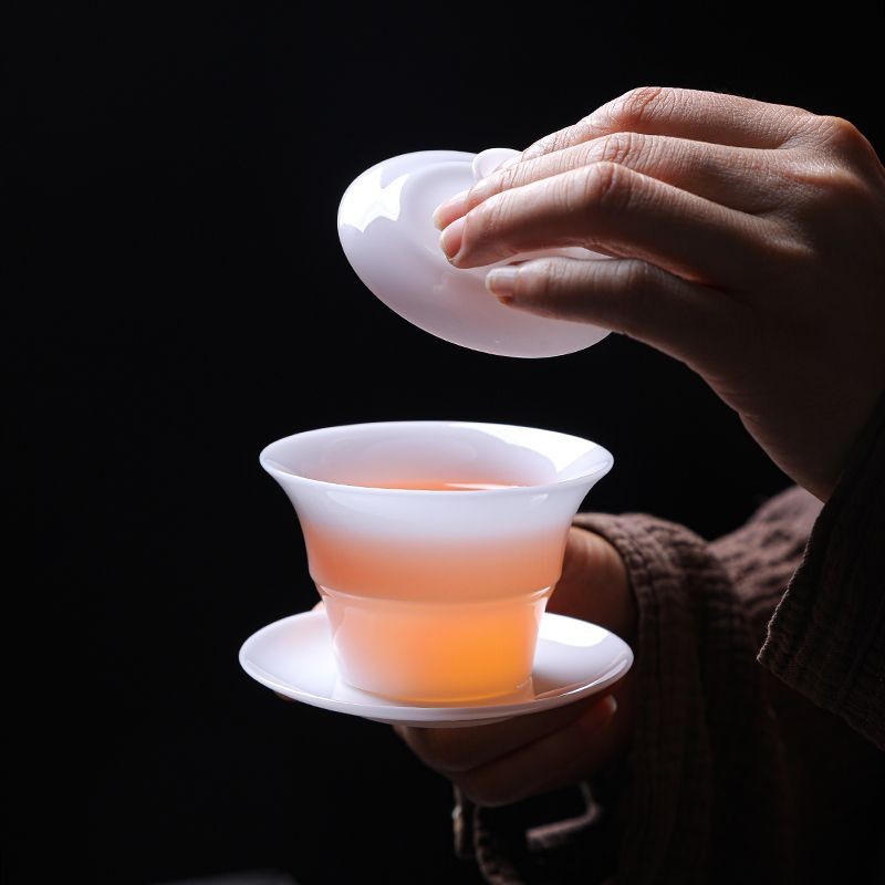 Ice Jade Porcelain Tea Set Ultra Thin Tire Gaiwan White Porcelain Tea Infuser