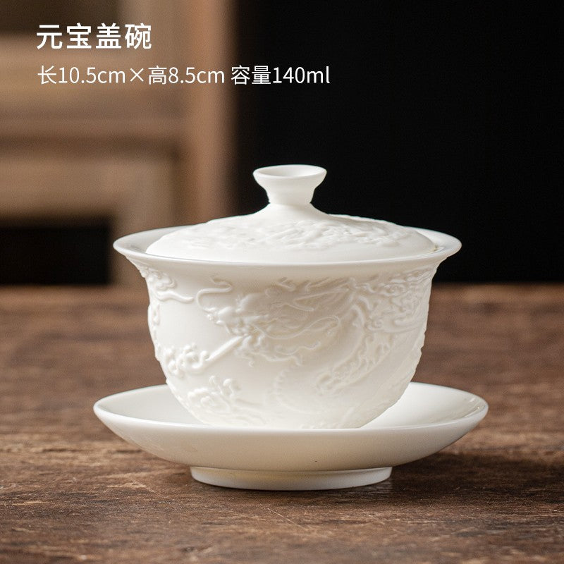 Relief San Cai Gaiwan Tea Cup Ceramic Set Kung Fu Tea Set