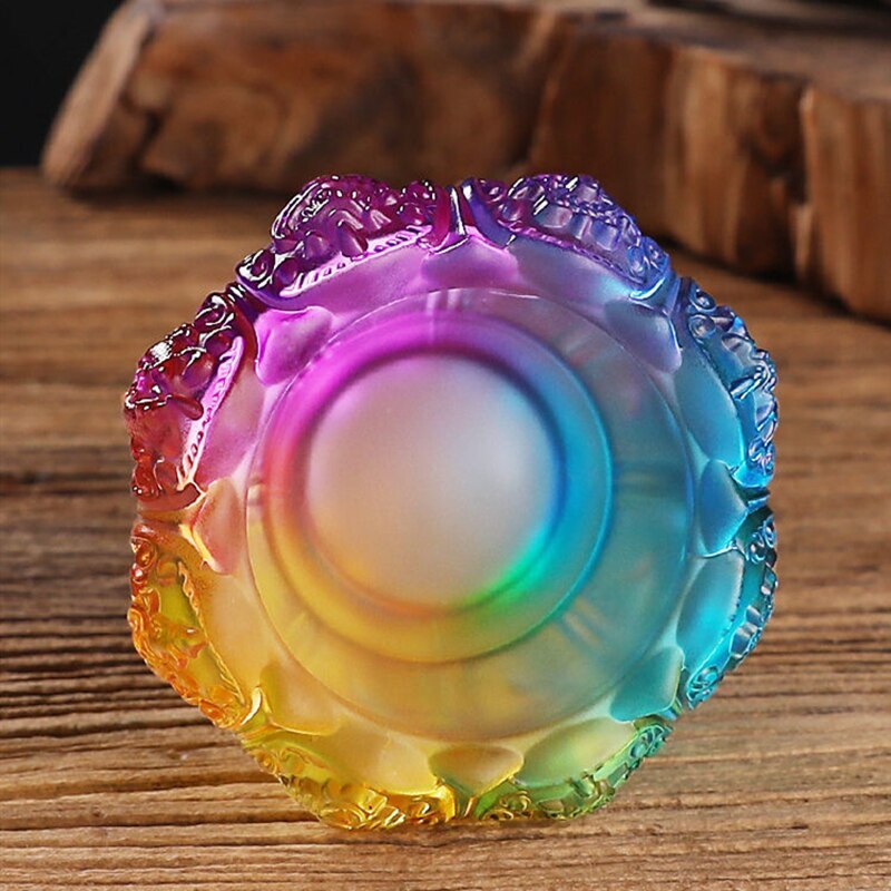 New Buddhist 2.95in Glass Candle Cup Embossed Flower Candlestick Tibetan Decor
