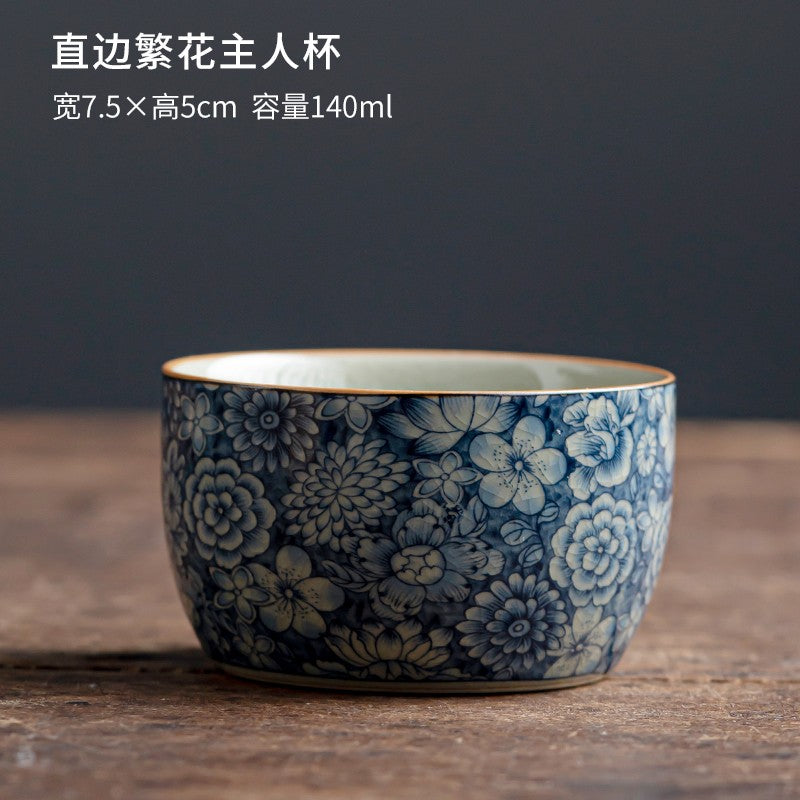 Old Pottery Clay Blue and White Tea Cup Ceramic Single Tea Cup Handmade