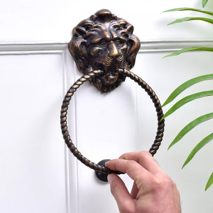 Antique Look Lion Brass Door Knocker With Rope Ring Door Bell Home Decor