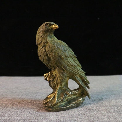 Old Chinese Bronze Gilt Feng Shui Eagle Hawk Fly king of Birds Animal Statue