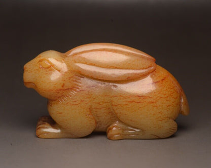 Collection Chinese Natural Hetian Jade Carving Exquisite Rabbit Statue Figurine