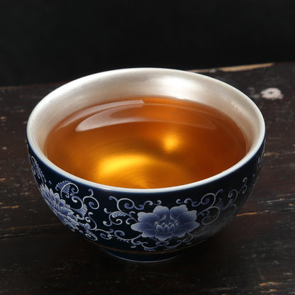 3" Chinese Jingdezhen Silver Cup Handmade Porcelain Cup of Tea Cups Home Collect