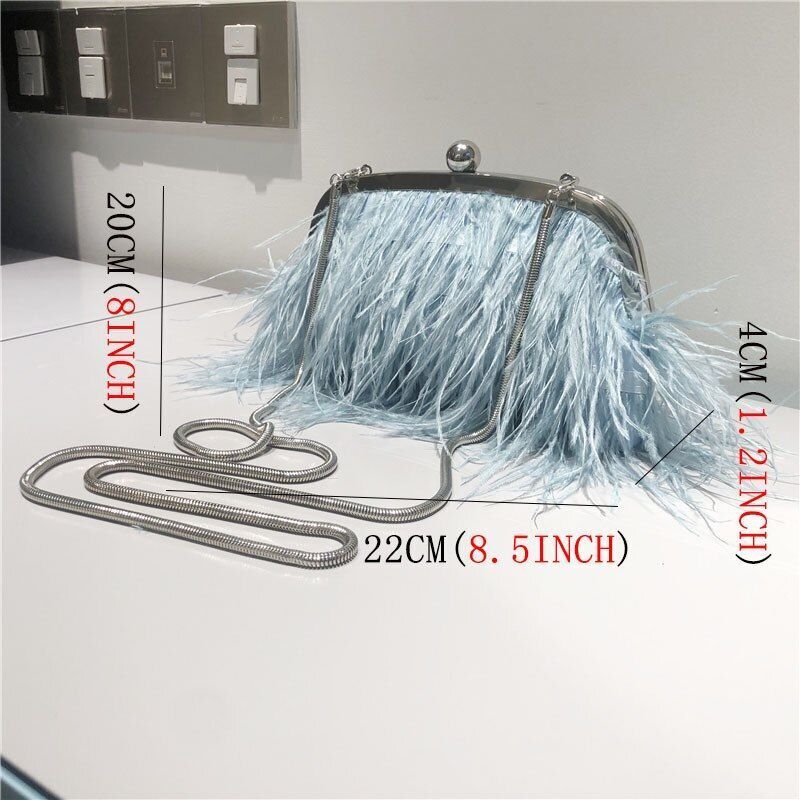 Small Feather Handbag Party Purse Elegant White Pearl Chain Shoulder Bag 22*20*4