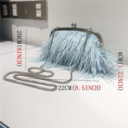 Small Feather Handbag Party Purse Elegant White Pearl Chain Shoulder Bag 22*20*4