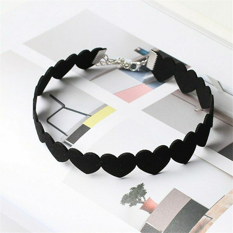 Black Velvet Heart Choker Collar Punk Goth Adjustable Chain Necklace Love Hollow