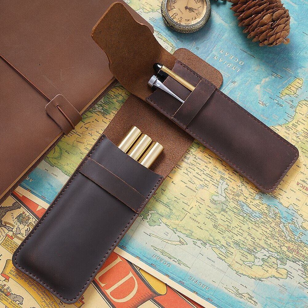 Handmade Cowhide Leather Vintage Pen Bag Pencil Case for 3 Pens 16.5cm*7cm