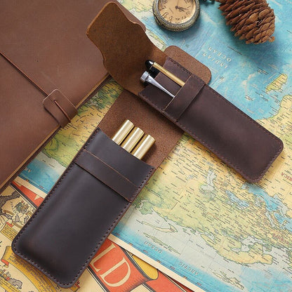 Handmade Cowhide Leather Vintage Pen Bag Pencil Case for 3 Pens 16.5cm*7cm