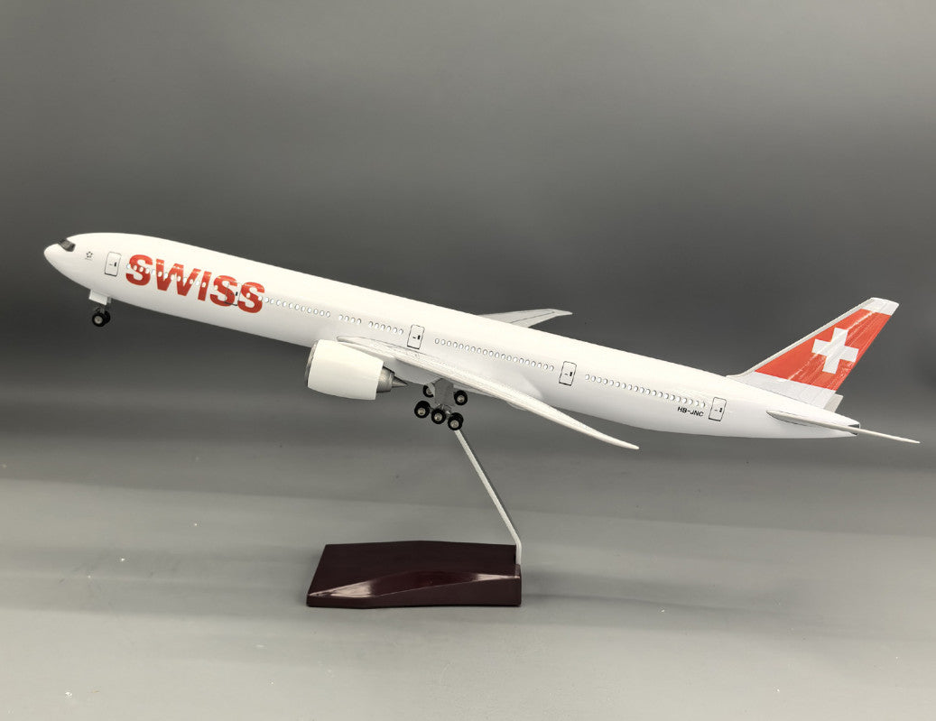 47CM 1:157 SWISS BOEING 777-300ER Plane Led Sound-controlled Light Resin Model