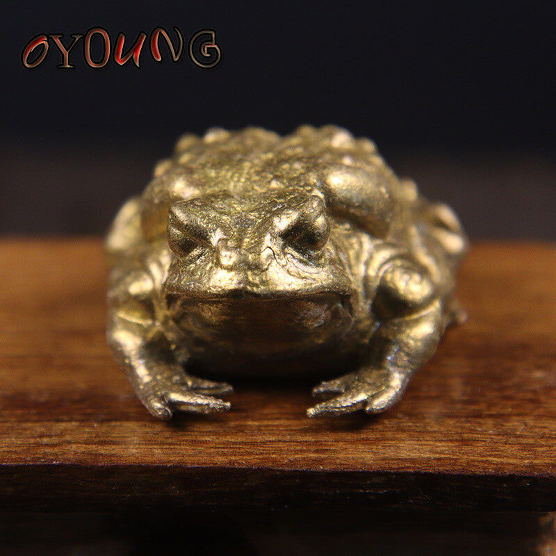1.6" Brass Golden Toad Tea Pet Vintage Simulation animal Figurines Miniatures