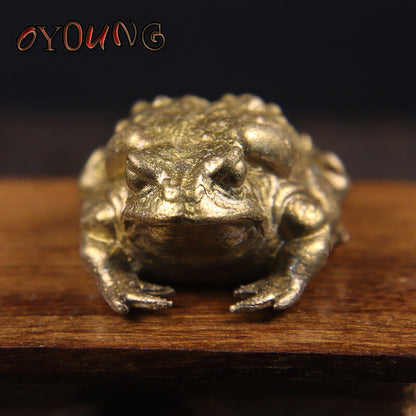 1.6" Brass Golden Toad Tea Pet Vintage Simulation animal Figurines Miniatures